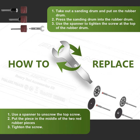 Instruction guide for Go To Rotary Tool Accessory Kit With Four Hundred Twenty Pieces And One Eighth Inch Shanks For Universal Fitment.