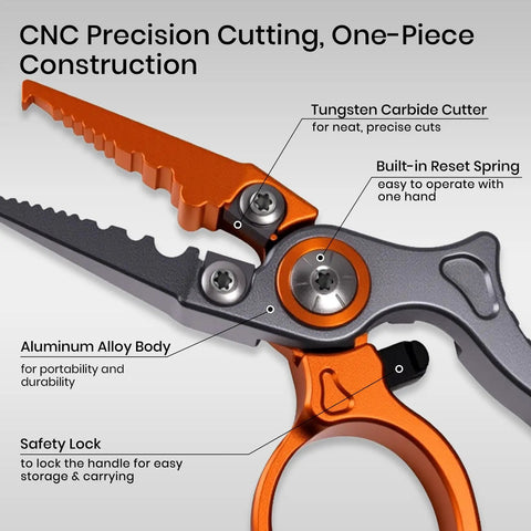 Micro Pocket Pliers With Zinger Retractor For Saltwater Fishing Aluminum Hook Remover With Tungsten Braided Line Cutter detail view.