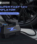 Portable 12V Car Tire Inflator Air Pump With LED Light and 150 PSI Digital Gauge near car wheel