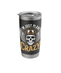 Insulated Stainless Steel Tumbler For Aviation Lovers Flight Deck Vibe Drinkware Cup Perfect For Pilots And Glider Fans Keeps Drinks Cold Or Hot On Tow And Training With Rugged Aviation Style depicting aviation-themed skull design in front view.
