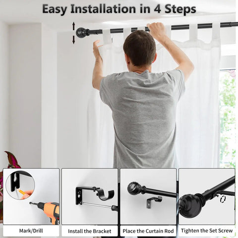 Installation process of Heavy Duty Curtain Rod For Sliding Glass Door Adjustable 34 To 93 Inches 1 Inch Diameter Matte Black