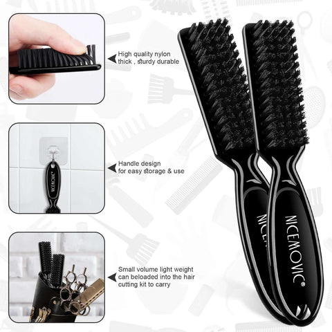NICEMOVIC barber brushes, black with nylon bristles; dual handheld brushes for hair cutting