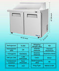 Heavy Duty Workhorse 60 Inch Commercial Refrigerated Sandwich Prep Table Built Tough Stainless Steel with two doors and LED lighting.