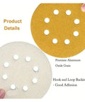 Heavy Duty 5 Inch Hook Loop Sandpaper Discs 50 Pack With 8 Holes For Power Tools showcasing aluminum oxide grits and hook backing.