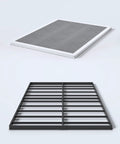 King Size 2 Inch Low Profile Box Spring Heavy Duty Bunkie Board Mattress Foundation With Fabric Cover shown with sturdy metal frame.