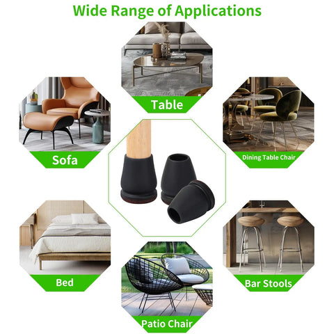 16 Pack Extra Small Chair Leg Protectors With Thick 5mm Felt Pads For Hardwood Floors Round Black Furniture Sliders And Leg Caps For Metal Bar Stools Fits 0.55 To 0.75 Inch Legs Easy Glide Durable Floor Saver