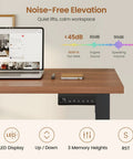 Noise-free elevation feature of the Farmhouse L Shaped Standing Desk with LED display and memory height settings.