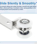 Heavy Duty 4 Pack Curtain Hanging Wheels For Slick Rolling On Silky Smooth Window Track Rollers And Effortless Glide Pulleys Premium Silver Drape Trolleys close-up of smooth pulley mechanism.