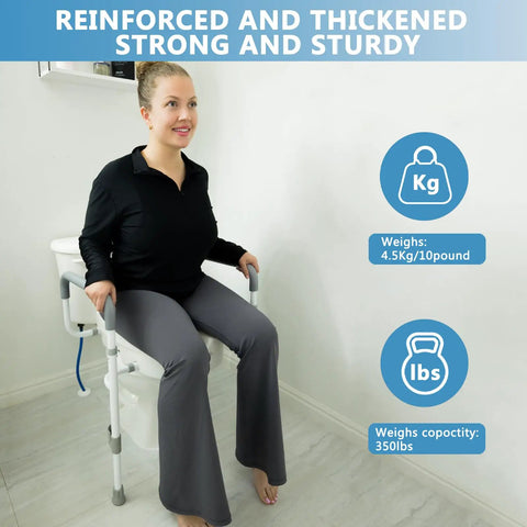 Super Steady Raised Toilet Seat With Secure Grab Bars And Anti Tip Legs Adds Five Inch Lift For Seniors Delivers Rock Solid Support And Makes Getting Up Easy As Pie