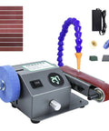 Mini Electric Wet Dry Bench Sander With Variable Speed Control Up To 13000Rpm And Lcd Display featuring 10 abrasive belts and water cooling system.