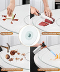 Heavy Duty Tempered Glass Lazy Susan Rotating Serving Plate With Hella Smooth Aluminum Bearing Swivel Base Built Damn Tough For Kitchen Countertops Banquet Tables And House Parties, showcasing cleaning and durability features.