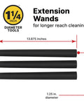 1.25 Inch Extension Wands 3-Piece Set Durable Black Plastic For Wet Dry Vacuums Extended Reach With 1.25 Inch Hoses