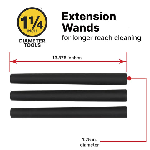 1.25 Inch Extension Wands 3-Piece Set Durable Black Plastic For Wet Dry Vacuums Extended Reach With 1.25 Inch Hoses