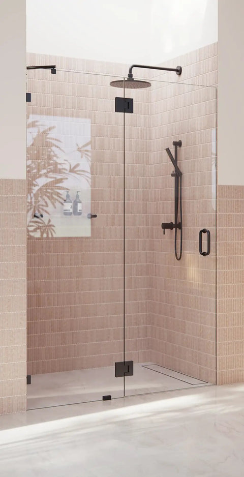 Frameless Shower Door Hinge With Enduroshield Glass Coating, Polished Brass Finish, 78 Inch By 49.25 Inch Glass Enclosure Hardware For Modern Bathrooms That Makes DIY Install A Breeze And Holds Up Daily Use, black hinge on glass shower door