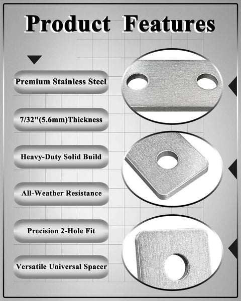 Heavy Duty Stainless Steel 2-Hole Flat Plate Fitting For One And Five Eighths Inch Strut Channel Seven Thirty-Second Inch Thick Three And One Half By One And Five Eighths Inch Fits One Half Inch Bolts Outdoor Solar HVAC Mounting Bracket Six Pack, 2-hole plate