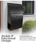Outdoor Wall Mounted Mailbox With Newspaper Holder Black Weatherproof Steel For Front Door Or Porch Decor Large Capacity
