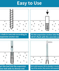 Diagram illustrating drop in anchor hand setting tool kit 3 pack for 1/2 inch 3/8 inch and 1/4 inch female thread drop in anchors galvanized carbon steel rustproof and durable for precise insertion into concrete or stone instructions.