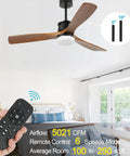 52 Inch Ceiling Fan With Lights Remote Control Cool Deep Walnut Wood Finish Reversible Silent DC Motor Energy Efficient 6 Speeds Low Noise Ideal For Living Room Or Bedroom Year Round Comfort And Airflow