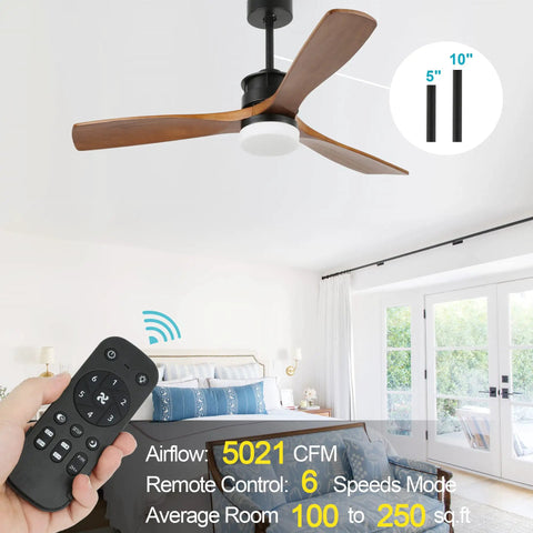 52 Inch Ceiling Fan With Lights Remote Control Cool Deep Walnut Wood Finish Reversible Silent DC Motor Energy Efficient 6 Speeds Low Noise Ideal For Living Room Or Bedroom Year Round Comfort And Airflow