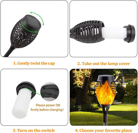 12-Pack Solar Christmas Lights Outdoor With Flickering Flame Tiki Torches Waterproof Garden Lights Auto On Off Patio Decor 12 LED