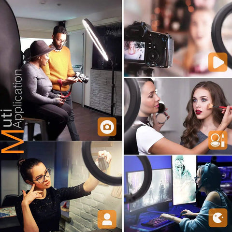 People using Bi-Color Ring Light With LCD Display And Stand, 19-Inch, 55W in various photography and video scenarios