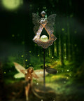 Solar Stake Lights For Garden In Metal Angel Bronze Finish, Warm White LEDs, Pathway And Yard Decor, Outdoor Memorial Light