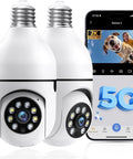 Top Tier 5G And 24G Dual Band Wifi Light Bulb Security Camera For Outdoor Home Surveillance With Hella Sharp Color Night Vision with smartphone displaying 2K video.