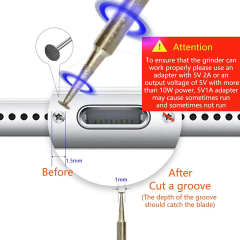 Damaged Small Screw Removal Kit For Phones And iPhones demonstration with broken screw extractor and adapter instructions