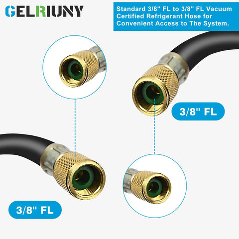 GELRIUNY 3/8 in FL vacuum charging hose with brass fittings for HVAC, 5 ft