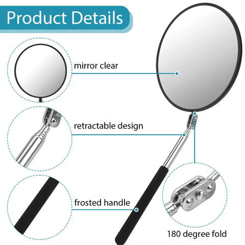 Telescoping Circular Inspection Mirror With Flexible Shaft 360 Degree Rotation Round Mirror Extended Handle 4 Inch Diameter Ideal Automotive Vehicle Condition Checker