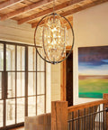 Large Modern Globe Crystal Chandelier With 9 G9 Bulbs Not Included Adjustable Hanging Light Fixture in cozy living room