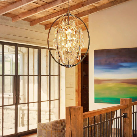 Large Modern Globe Crystal Chandelier With 9 G9 Bulbs Not Included Adjustable Hanging Light Fixture in cozy living room