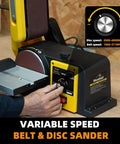 Variable Speed Belt And Disc Sander For Woodworking, 4 x 36 Inch Belt And 6 Inch Disc, 2000 4000 RPM, benchtop view