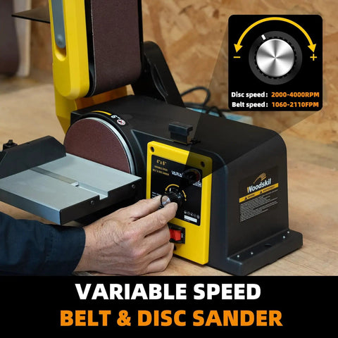 Variable Speed Belt And Disc Sander For Woodworking, 4 x 36 Inch Belt And 6 Inch Disc, 2000 4000 RPM, benchtop view