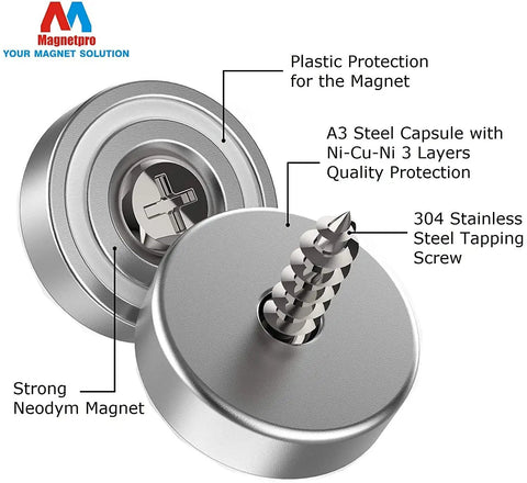 Heavy Duty 12 Pack Neodymium Pot Magnets With Countersunk Holes, Each 0.79 by 0.28 Inches, 25 Lb Pull, 22 Lb Vertical Hold