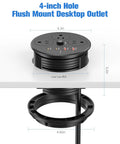 Premium 100W USB C Desktop Power Grommet With Compact Layout Featuring GAN Fast Charging showing 4-inch flush mount design with power outlets.