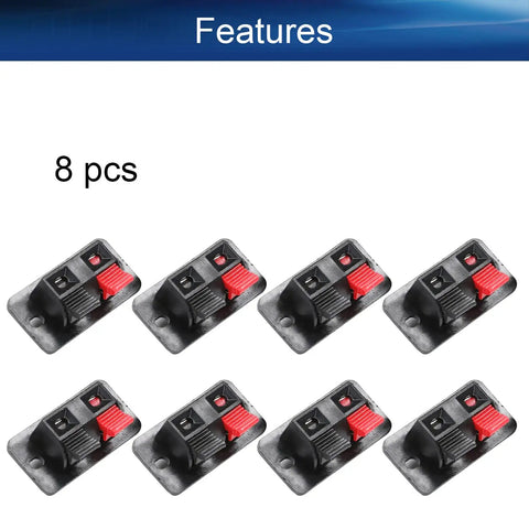 8 pcs 8-Piece 2-Way Speaker Terminal Block With Spring Push Release Connector 2-Position Amplifier Terminal Test Clip Set in black and red