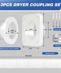 Magnetic Dryer Vent Connector With Airtight Seal For Tight Spaces DV180 4-Inch Duct Kit showing components and measurements.