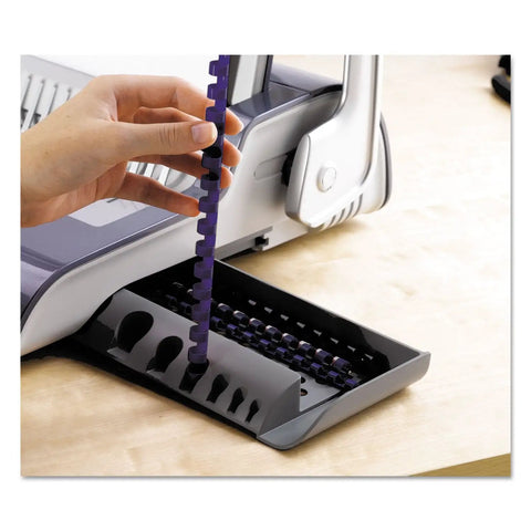 Heavy Duty Electric Comb Binding Machine 20 Sheet Punch For Classroom Organization Bulk Paper Work Starter Kit Included for inserting purple binding comb.