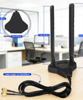 Tri-Band WiFi 7 and 6E External Antenna With Magnetic Base for Gaming PCs and Routers, RP-SMA Connector, shown with cable.