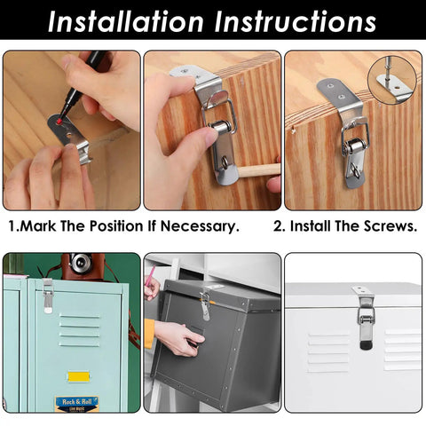 Installation of 4 Pack 90 Degree Stainless Steel Toggle Latches with Spring Loaded Hasp Locks on wooden box and metal cabinet