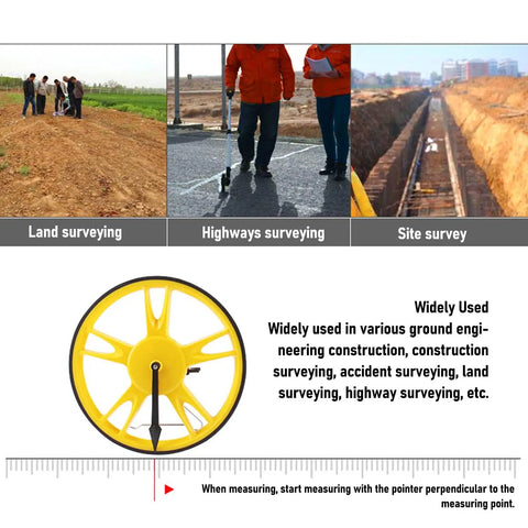 Keenso Digital Measuring Wheel 9999.9M Telescopic Design showing yellow measuring wheel used for land and highway surveying.