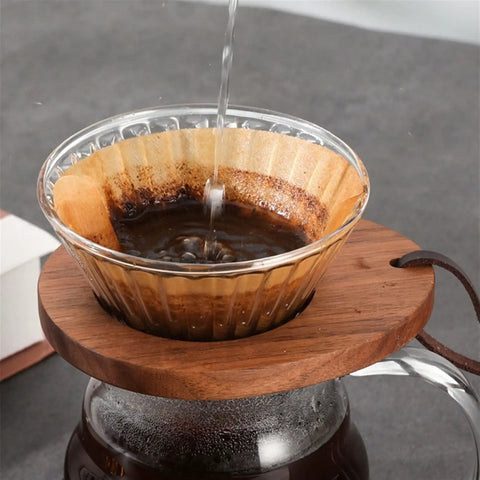 Premium Glass Cone Dripper For Pour Over Coffee And Tea Brew Up Fresh With This Stable Filter Holder, pouring hot water over coffee grounds.