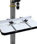 Rock Solid Heavy Duty Drill Press Table With Hella Stable Vibration Damping Platform built tough for woodworking and metalworking, showing a 15x24 inch smooth surface.
