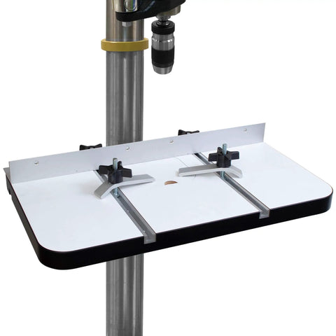 Rock Solid Heavy Duty Drill Press Table With Hella Stable Vibration Damping Platform built tough for woodworking and metalworking, showing a 15x24 inch smooth surface.