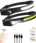 Rechargeable Double Headlamps With Sensor, 230 Degree Wide Beam, Lightweight LED Headlights with USB cables and packaging