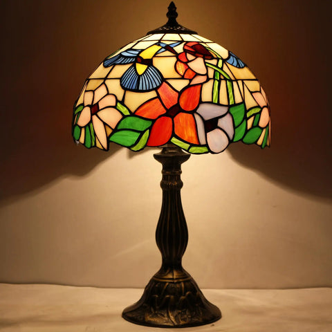 Stained Glass Tiffany Style Hummingbird Table Lamp 12 Inch Shade And 18 Inch Tall Bedside Desk Reading Light Antique Green Bronze Base UL