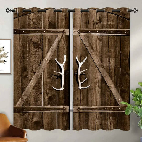 Barn Wood Door Style Blackout Curtains for Kids Rooms Cozy Rustic Home Decor 63x63 Inch Thermal Insulated Grommet Drapes