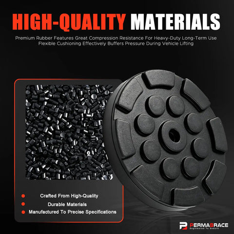 Permabrace 4 Pack Round Rubber Car Lift Pads With Anti-Slip Design For Heavy Duty Auto Jacking Lifting On 2 Post Lifts And Floor Jacks ensure stable support with durable rubber.