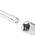 Three Sixteenth Inch SAE Socket for One Quarter Drive 6 Pt Deep Marking Thin Wall Chrome Finish Optimized Knurling shown with driver